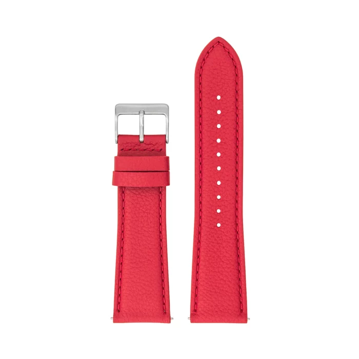 BRACELET CUIR ROUGE BOUCLE CHROMEE 24MM